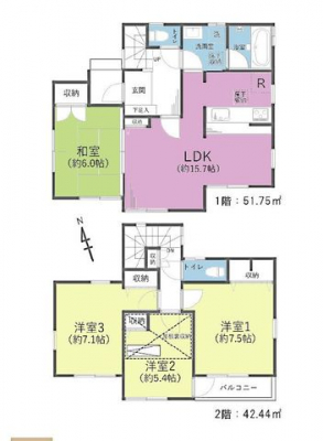 �Ԏ��}�i�̂P�ˌ��j�@4LDK