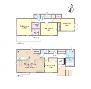 �Ԏ��}�i�̂P�ˌ��j�@4LDK�{WIC�{�t�@�~���[�N���[�[�b�g