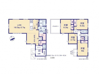 �Ԏ��}�i�̂P�ˌ��j�@4LDK�{WIC