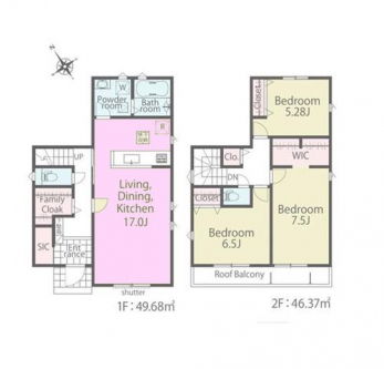 �Ԏ��}�i�̂P�ˌ��j�@3LDK�{�t�@�~���[�N���[�N�{WIC