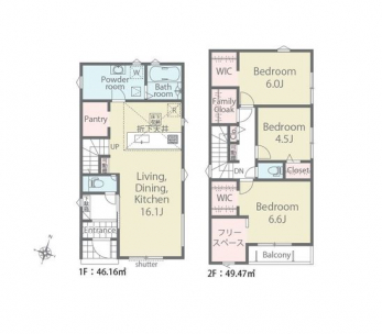 �Ԏ��}�i�̂P�ˌ��j�@3LDK�{2WIC�{�t�@�~���[�N���[�N