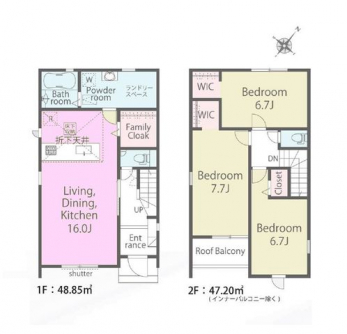 �Ԏ��}�i�̂P�ˌ��j�@3LDK�{2WIC�{�t�@�~���[�N���[�N